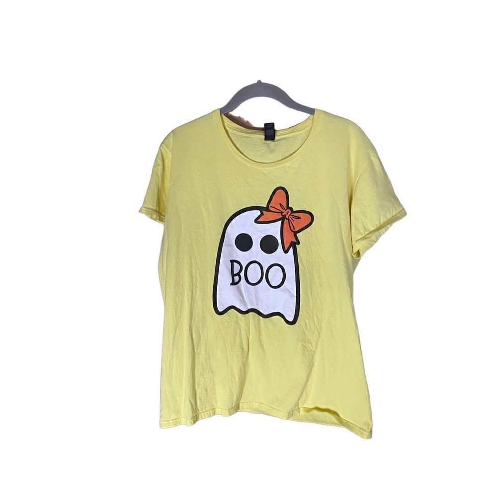 Anvil women’s Halloween yellow, short sleeve, Boo T-shirt, size XL ￼